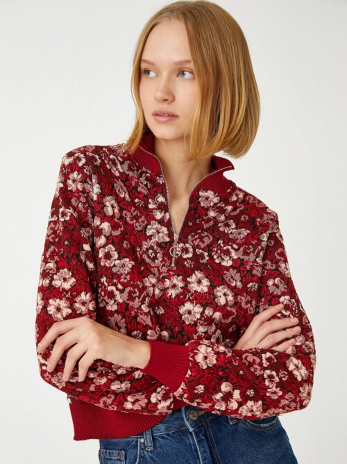 Camisola Jacquard Floral com Meio Fecho