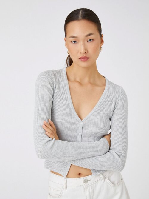 Cardigan de Malha Justo com Fecho de Molas