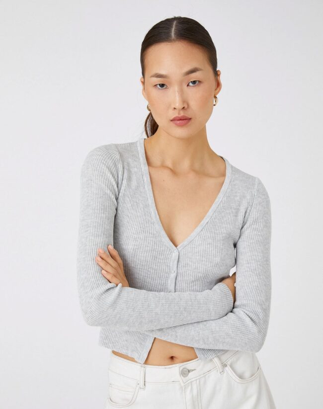 Cardigan de Malha Justo com Fecho de Molas