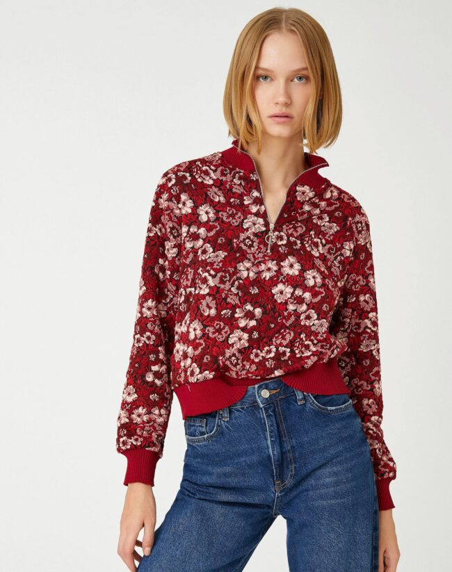 Camisola Jacquard Floral com Meio Fecho - Image 2