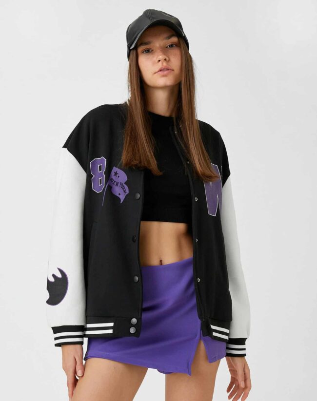 Casaco Bomber Universitário Oversize com Estampado e Forro de Lã - Image 2