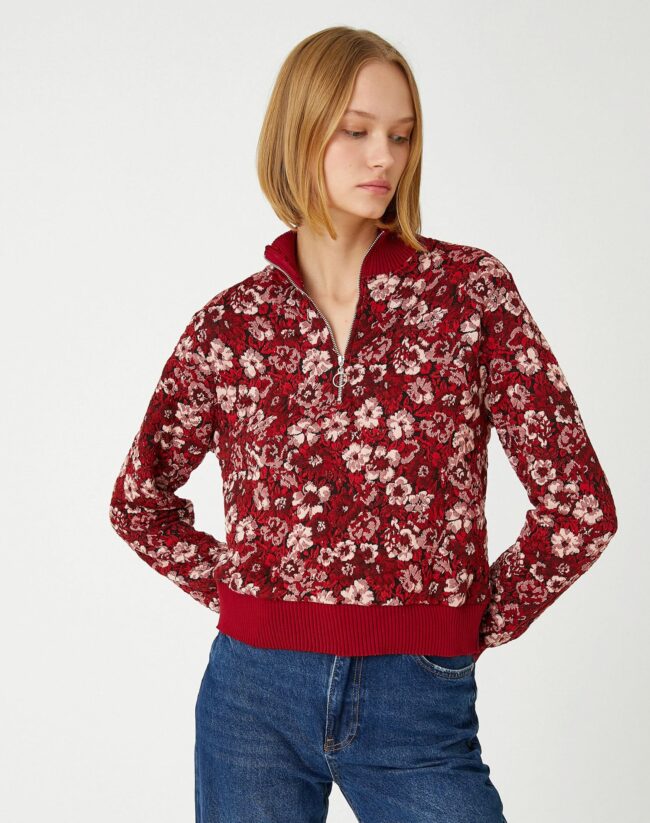 Camisola Jacquard Floral com Meio Fecho - Image 3