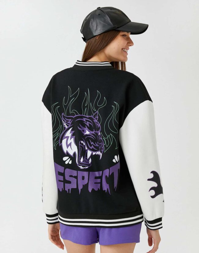 Casaco Bomber Universitário Oversize com Estampado e Forro de Lã - Image 4